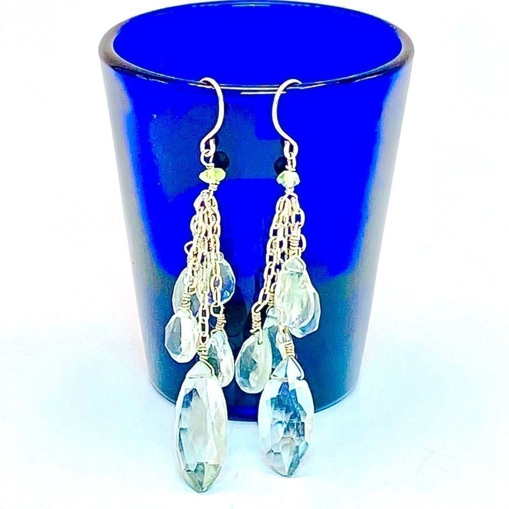 Green Amethyst Pear Briolette Earrings.